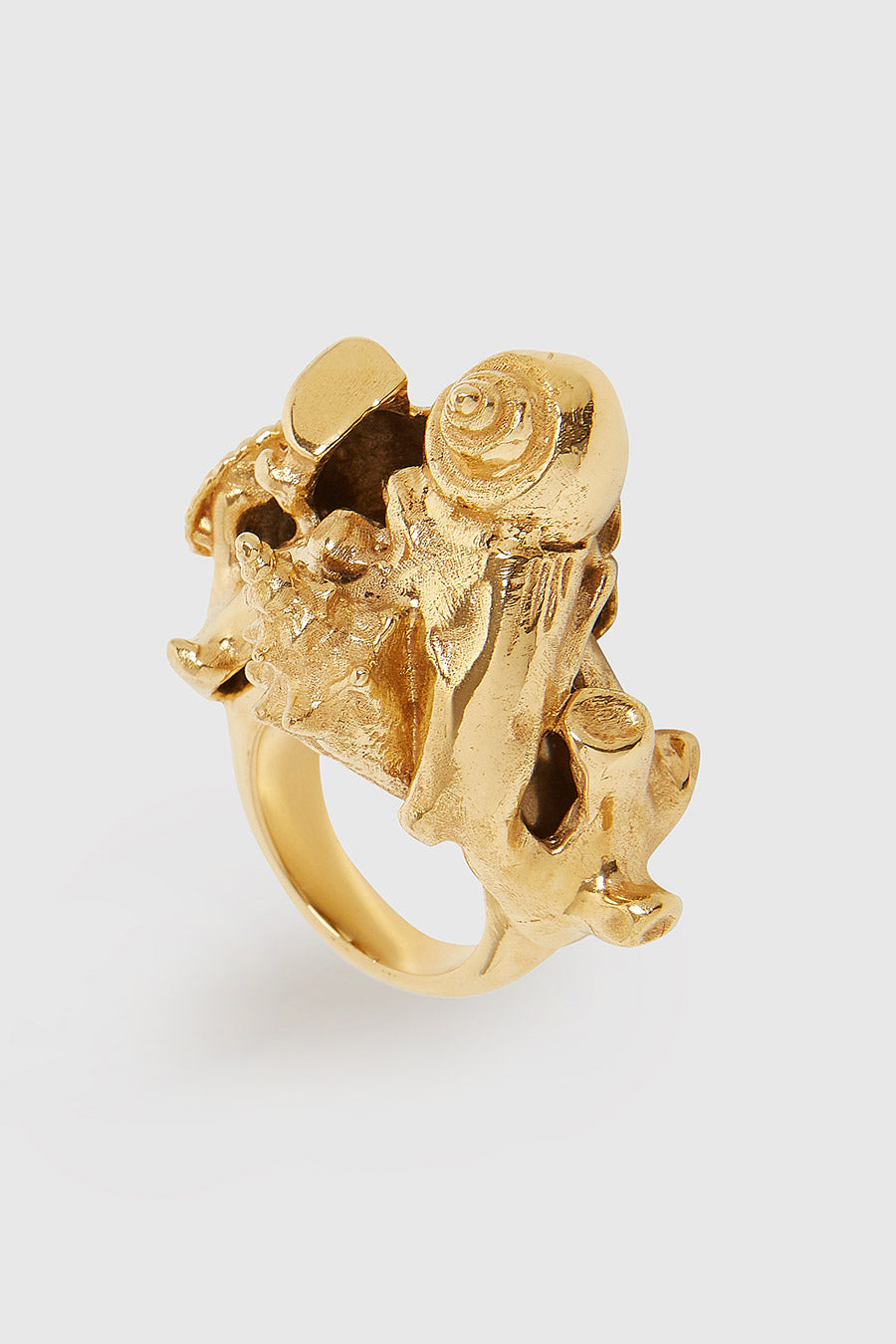 ANEL CORAIS E CONCHAS SURREALISTA - Bronze banhado a ouro 18K