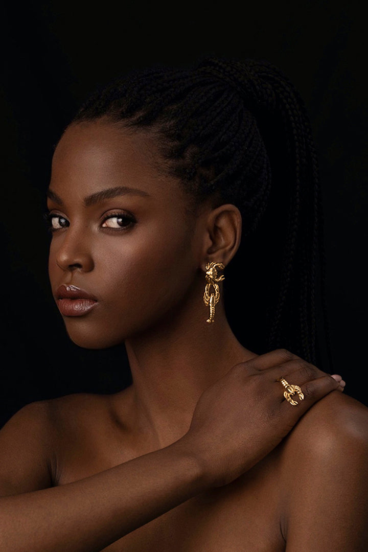 SURREALIST LOBSTER AND CRAB EARRINGS - 18K gold-plated bronze